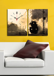 Relógio de Parede em Tela Decorativa (2 Peças) Multicolor – 30x40 cm cada, Moldura de Madeira