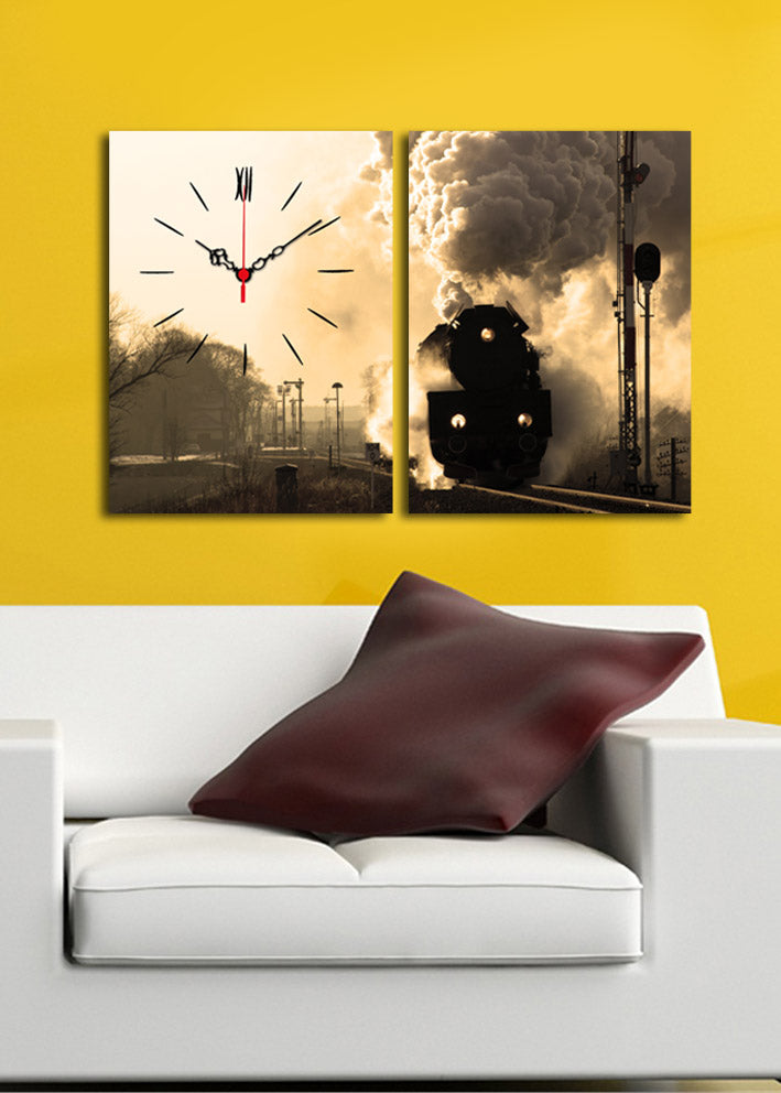 Relógio de Parede em Tela Decorativa (2 Peças) Multicolor – 30x40 cm cada, Moldura de Madeira