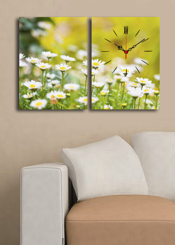 Relógio de Parede em Tela Decorativa Multicolor (2 Peças) 30x40 cm – Tela Suede 100% e Moldura de Madeira 3 cm – 2P3040CS-137