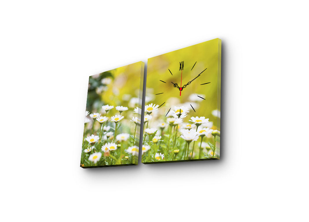 Relógio de Parede em Tela Decorativa Multicolor (2 Peças) 30x40 cm – Tela Suede 100% e Moldura de Madeira 3 cm – 2P3040CS-137