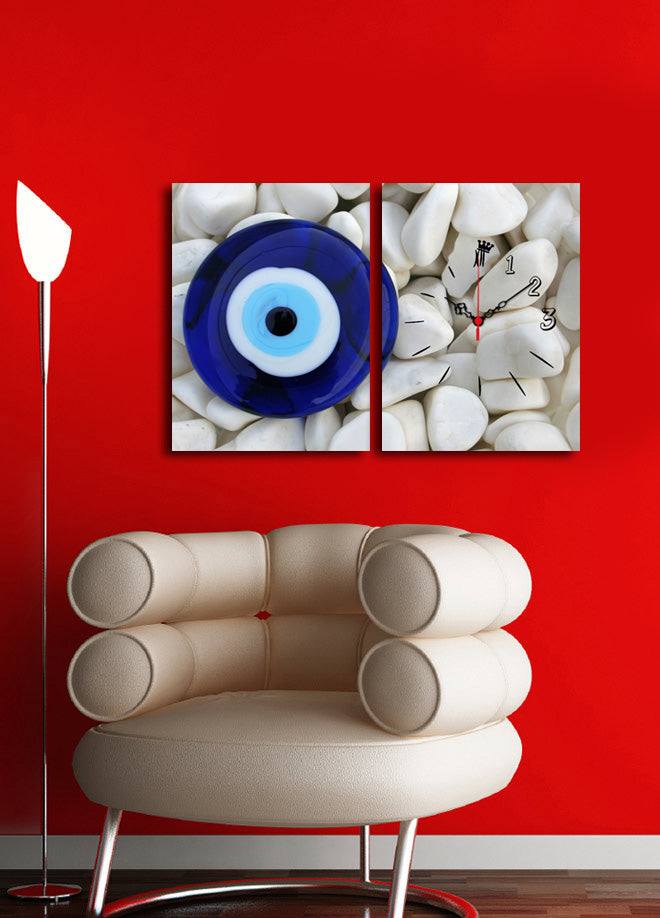 Relógio de Parede em Tela Decorativa (2 Peças) Multicolor 30x40 cm com Moldura de Madeira