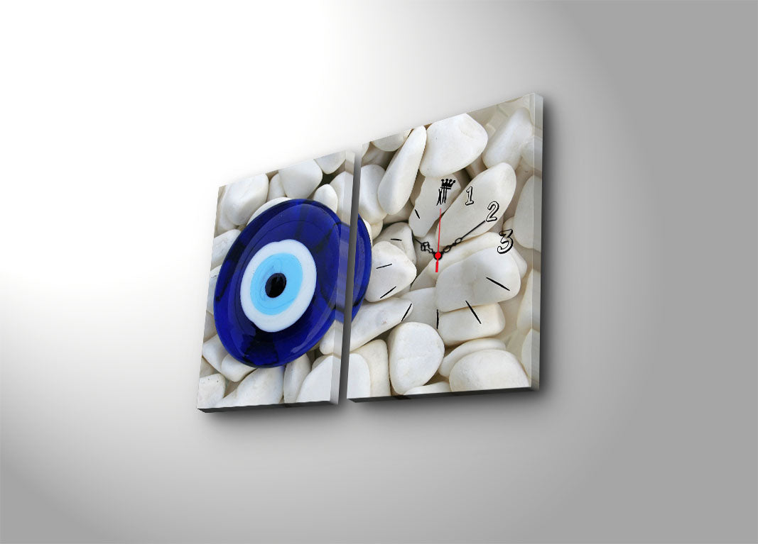 Relógio de Parede em Tela Decorativa (2 Peças) Multicolor 30x40 cm com Moldura de Madeira