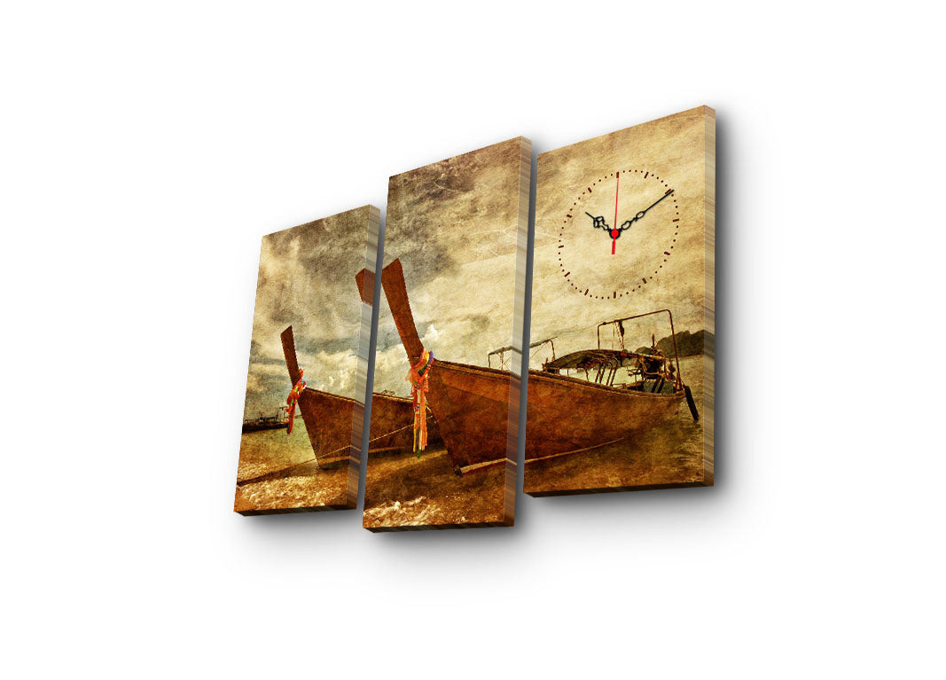 Relógio de Parede em Tela Decorativa (3 Peças) Multicolor – Suede 100% com Moldura de Madeira, Tamanho Total 66 x 45 cm