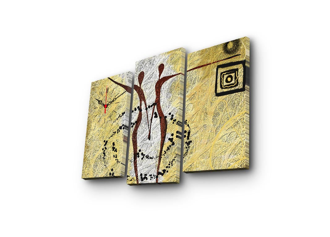 Relógio de Parede em Tela Decorativa Multicolor (3 Peças) — Suede 100%, Moldura de Madeira, Conjunto 66 x 45 cm