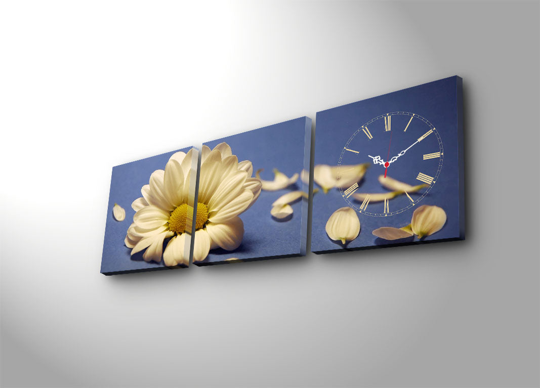 Relógio de Parede em Tela Suede Multicolor (Conjunto 3 Peças) — 28x28 cm cada, Moldura de Madeira