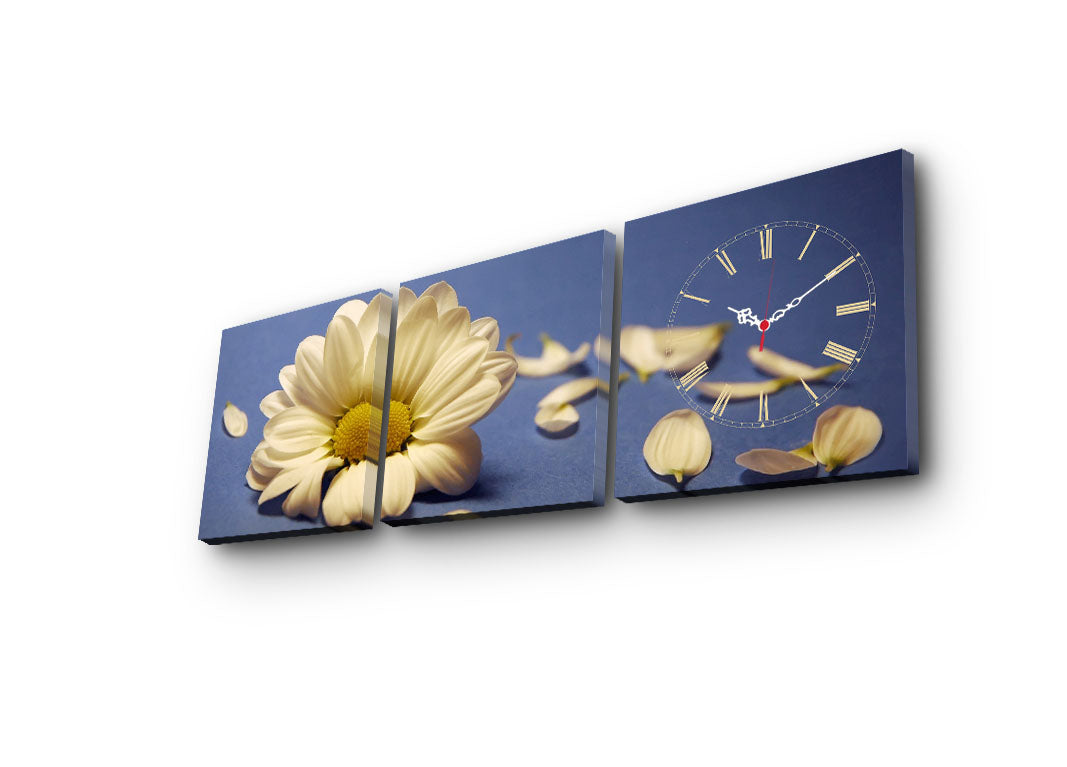 Relógio de Parede em Tela Suede Multicolor (Conjunto 3 Peças) — 28x28 cm cada, Moldura de Madeira