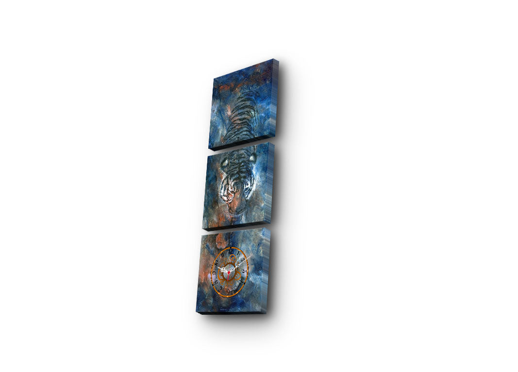 Relógio de Parede Decorativo em Tela Suede 100% – Conjunto 3 Peças Multicolor, 28x28 cm cada, Moldura em Madeira