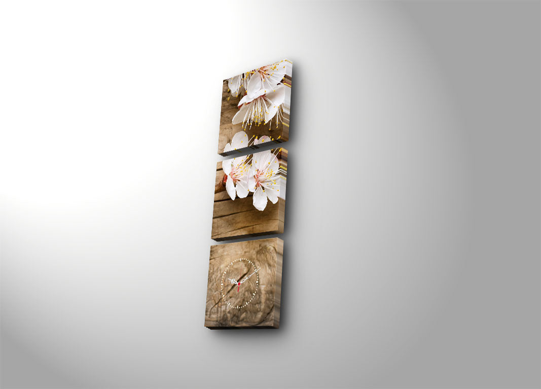 Relógio de Parede Decorativo em Tela – 3 Peças, Multicolor, 28x28 cm (cada), Total 90x28 cm, Tela Suede 100%, Moldura de Madeira 3 cm