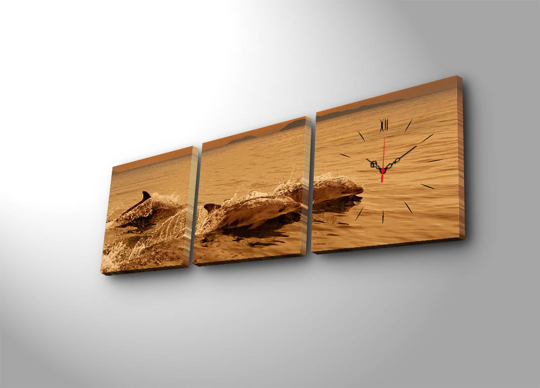 Relógio de Parede em Tela Decorativa (3 Peças) Multicor – 28x28 cm cada (90x28 cm total), Tela de Camurça 100%, Moldura de Madeira 3 cm
