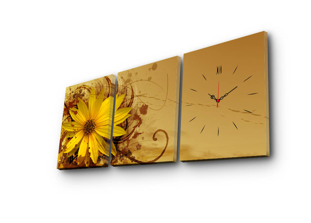 Relógio de Parede em Tela Decorativa 3 Peças Multicolor – Suede 100%, Moldura 100% Madeira (3 cm), 30x40 cm cada, 96x40 cm total