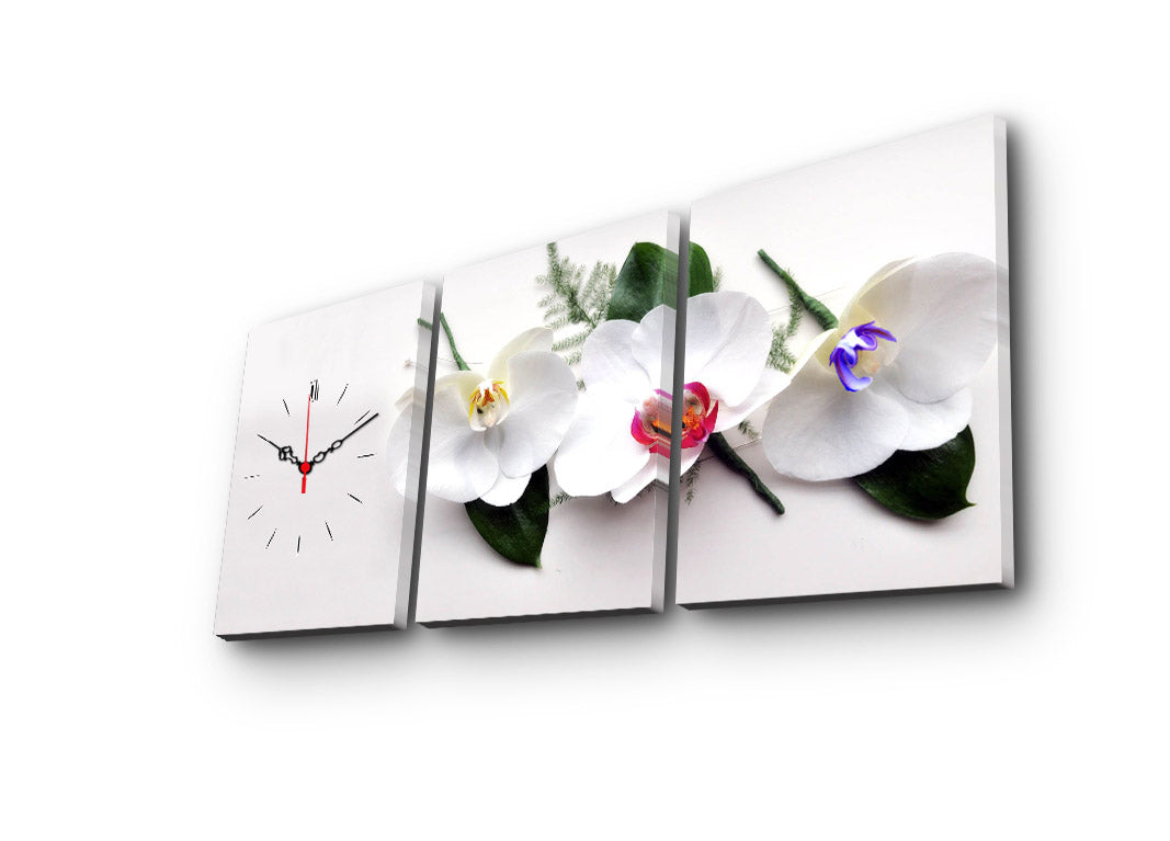 Relógio de Parede em Tela Decorativa Multicolor (3 Peças) – 30x40 cm cada, Total 96x40 cm, Tela de Camurça 100%, Moldura de Madeira 3 cm – 3P3040CS-13
