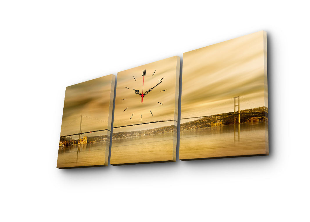Relógio de Parede em Tela Decorativa (3 Peças) Multicolor – 30x40 cm cada, total 96x40 cm, tela camurça 100%, moldura de madeira 3 cm