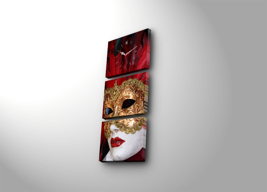 Relógio de Parede em Tela Decorativa (3 Peças) 30x40 cm – Total 96x40 cm, Multicolor, Canvas Suede 100% com Moldura de Madeira 3 cm – 3P3040CS-37