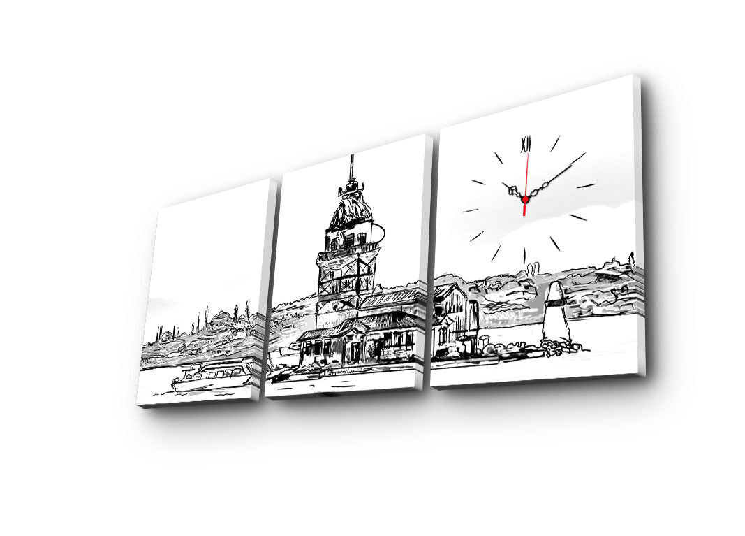 Relógio de Parede em Tela Decorativa 3 Peças Multicolor, 30x40 cm cada (Total 96x40 cm), Tela Suede 100%, Moldura de Madeira 3 cm – 3P3040CS-50