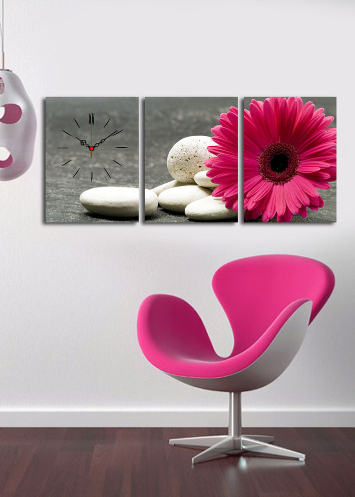 Relógio de Parede Decorativo em Tela (3 Peças) Multicolor – 30x40 cm cada, Total 96x40 – Tela 100% tipo camurça e Moldura de Madeira 3 cm