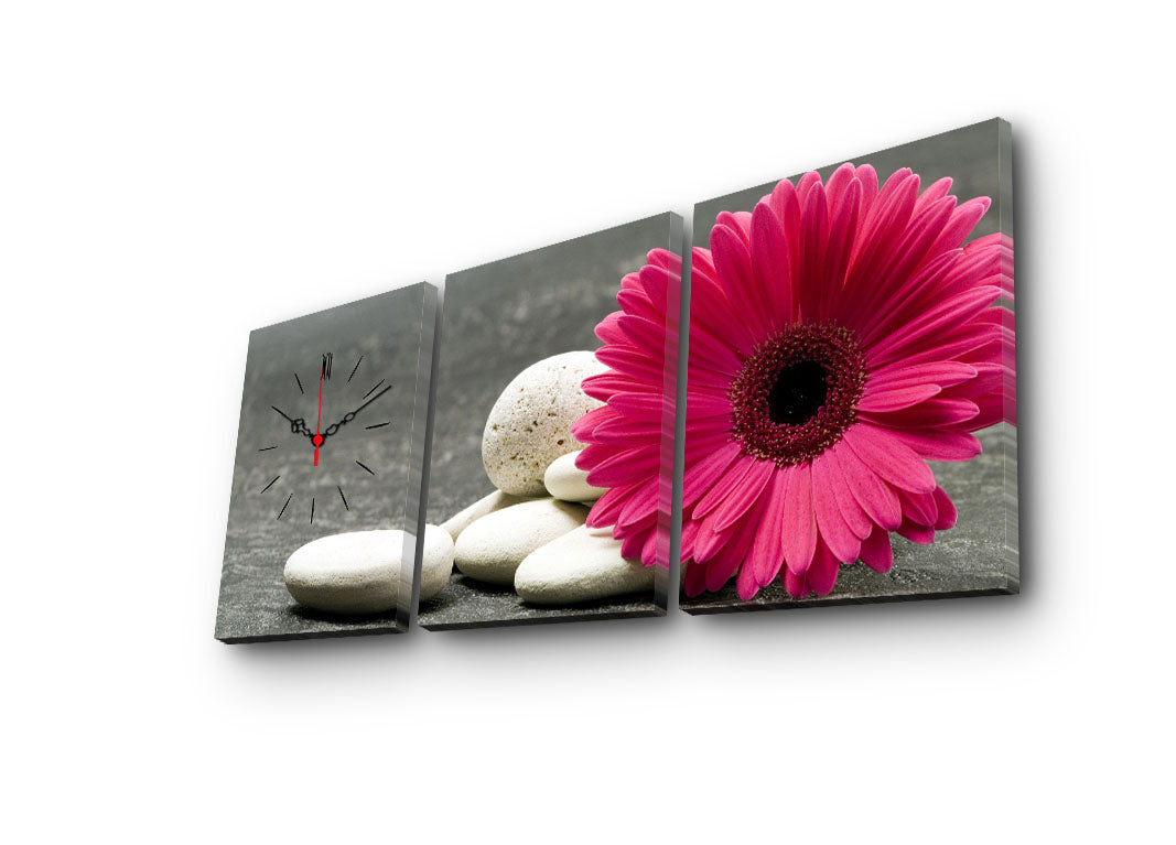 Relógio de Parede Decorativo em Tela (3 Peças) Multicolor – 30x40 cm cada, Total 96x40 – Tela 100% tipo camurça e Moldura de Madeira 3 cm
