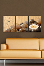 Relógio de Parede Decorativo em Tela Suede Multicolor – Conjunto 3 Peças, 30x40 cm (96x40 cm total), Moldura de Madeira 3 cm (3P3040CS-63)