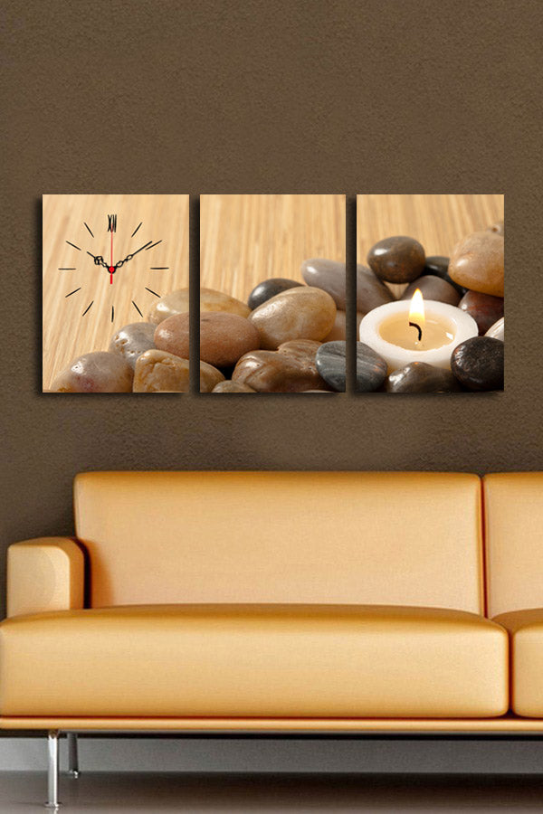 Relógio de Parede Decorativo em Tela Suede Multicolor – Conjunto 3 Peças, 30x40 cm (96x40 cm total), Moldura de Madeira 3 cm (3P3040CS-63)