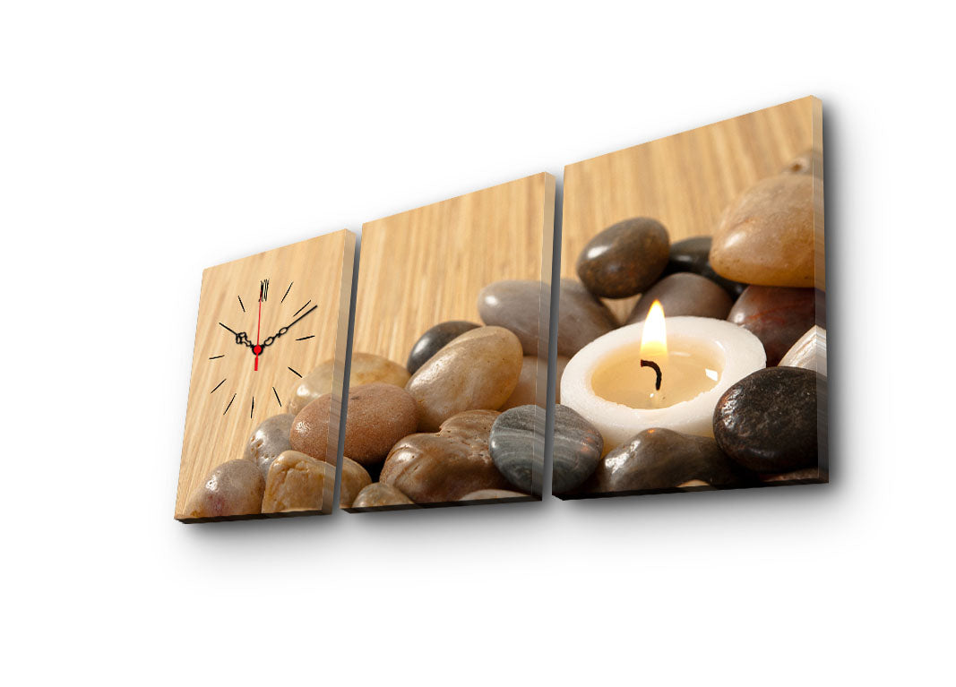 Relógio de Parede Decorativo em Tela Suede Multicolor – Conjunto 3 Peças, 30x40 cm (96x40 cm total), Moldura de Madeira 3 cm (3P3040CS-63)