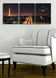Relógio de Parede em Tela Decorativa 3 Peças Multicolor, 30x40 cm (96x40 cm total), Tela Suede 100% e Moldura de Madeira 3 cm – 3P3040CS-66