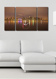 Relógio de Parede Decorativo em Tela Suede 100% (3 Peças), Multicolor, Moldura de Madeira 3 cm, 84x45 cm