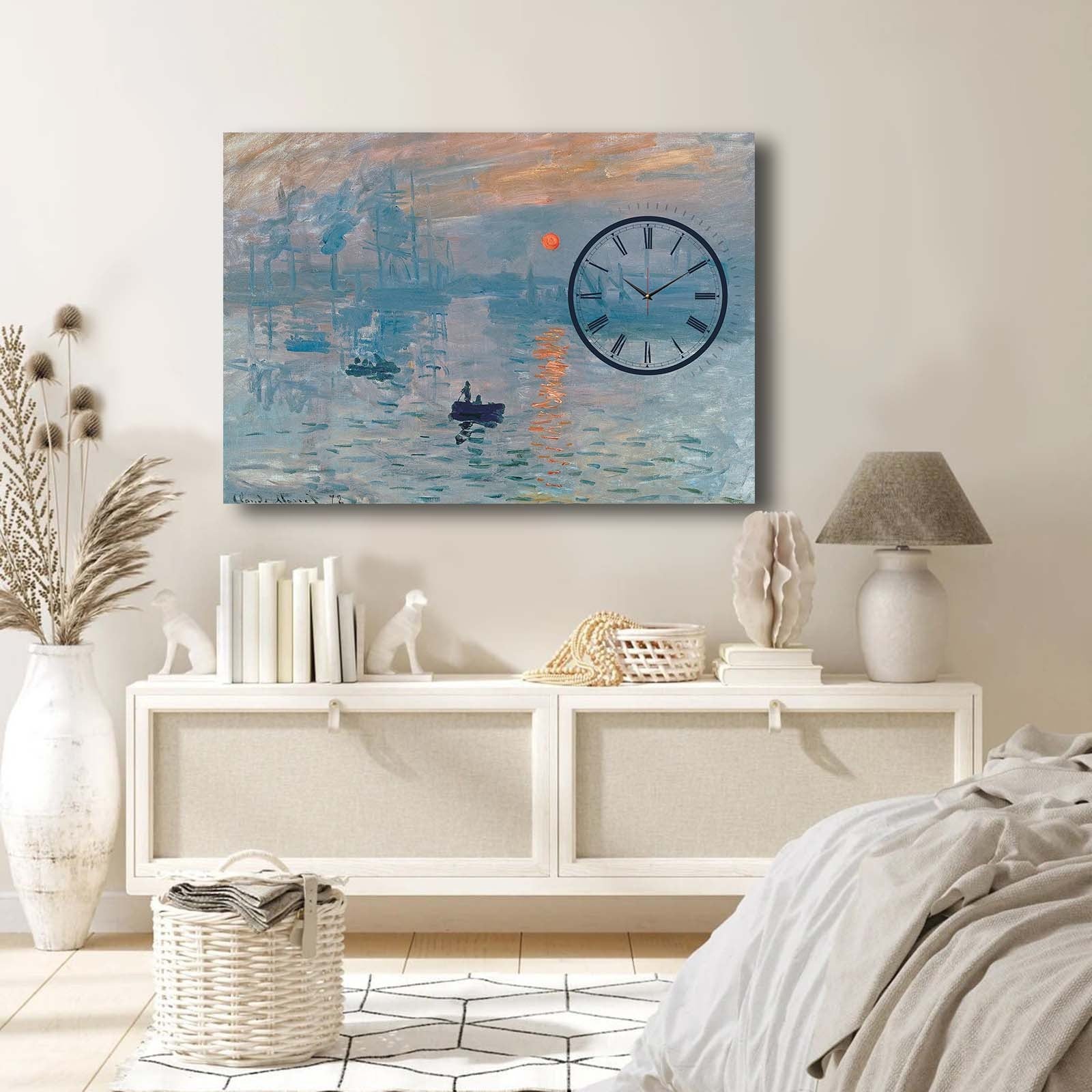 Relógio de Parede em Tela Decorativa 70x100 cm Multicolor – 100% Suede Canvas, Moldura de Madeira 2,8 cm (Modelo 70100CS-001)