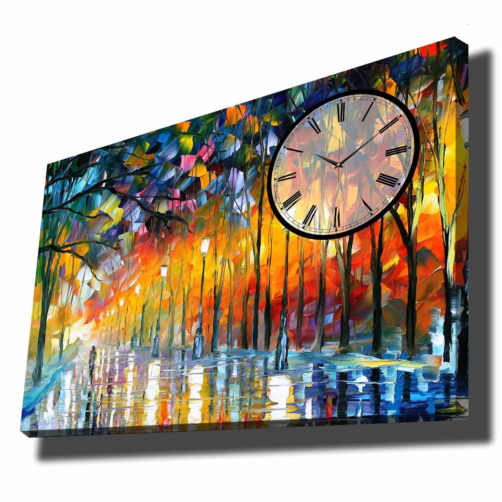 Relógio de Parede em Tela Decorativa 70x100 cm Multicolor – Suede 100% com Moldura de Madeira 2,8 cm (70100CS-004)
