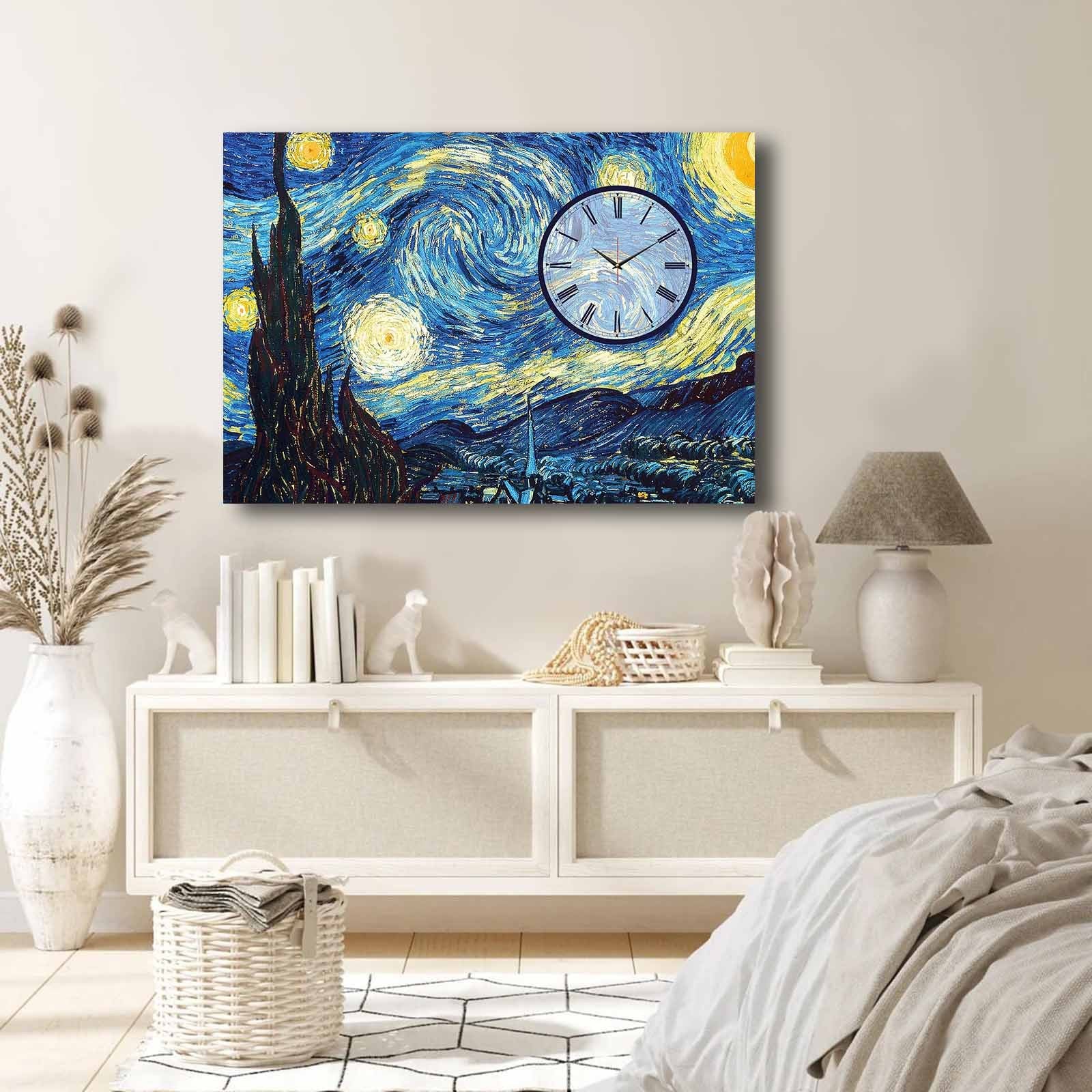 Relógio de Parede em Tela Decorativa 70x100 cm (Multicolor) – Suede 100% com Moldura de Madeira 2,8 cm – Modelo 70100CS-006