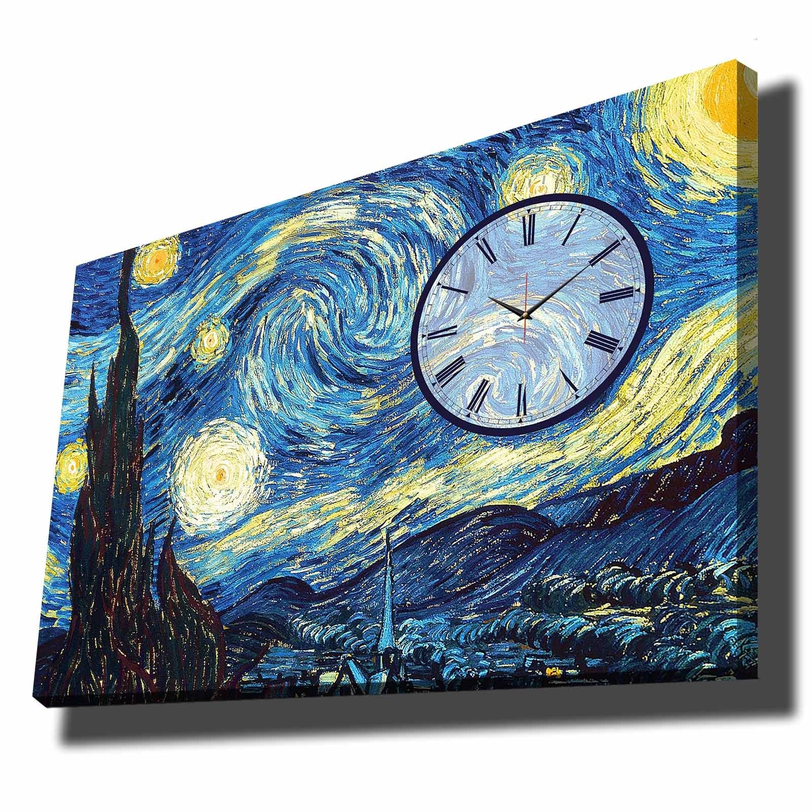 Relógio de Parede em Tela Decorativa 70x100 cm (Multicolor) – Suede 100% com Moldura de Madeira 2,8 cm – Modelo 70100CS-006