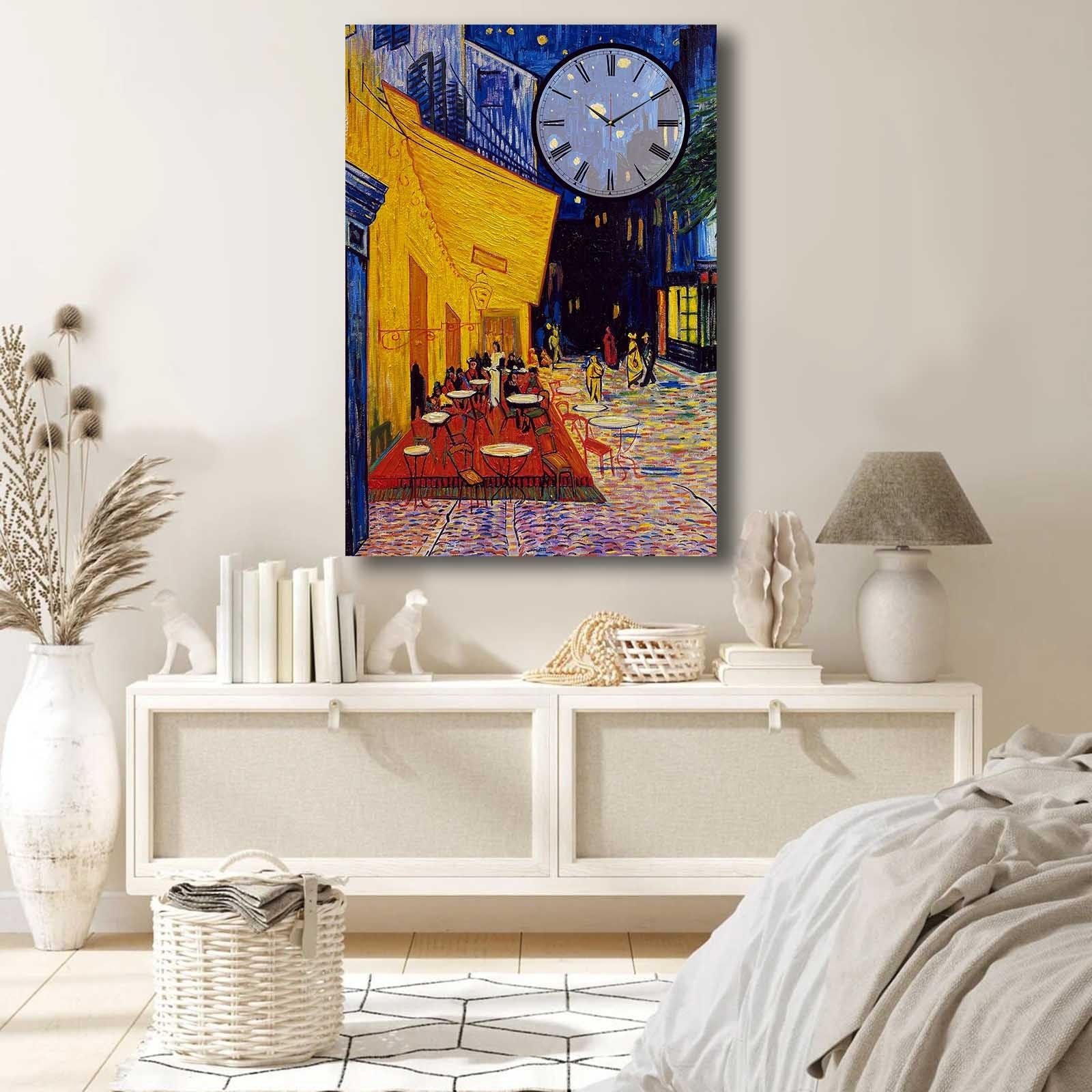 Relógio de Parede em Tela Decorativa 70x100 cm – Multicolor | Tela Camurça 100% | Moldura de Madeira 2,8 cm