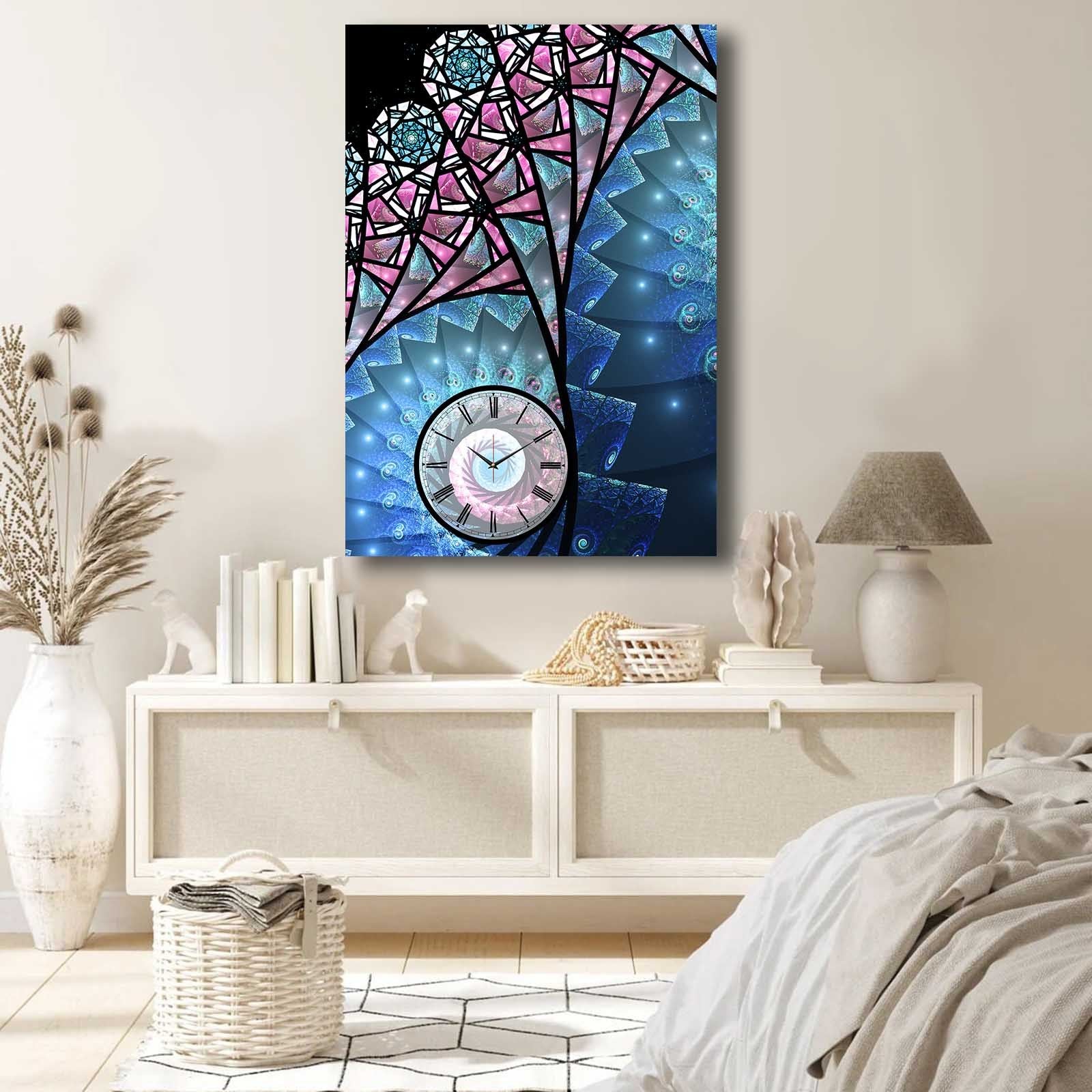 Relógio de Parede em Tela Decorativa Multicolor 70x100 cm – Suede 100% com Moldura de Madeira (2,8 cm)
