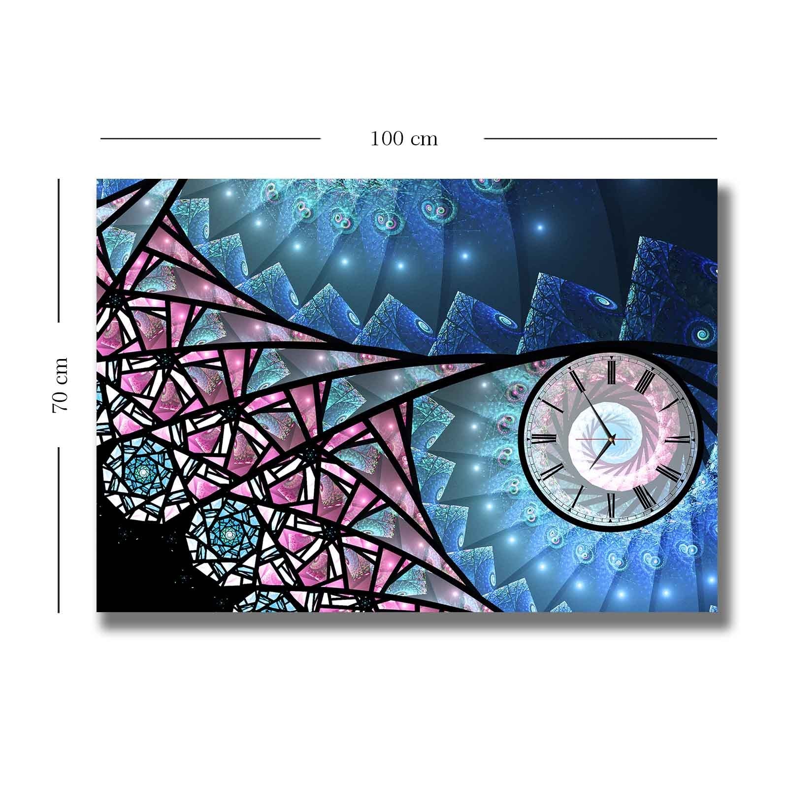 Relógio de Parede em Tela Decorativa Multicolor 70x100 cm – Suede 100% com Moldura de Madeira (2,8 cm)