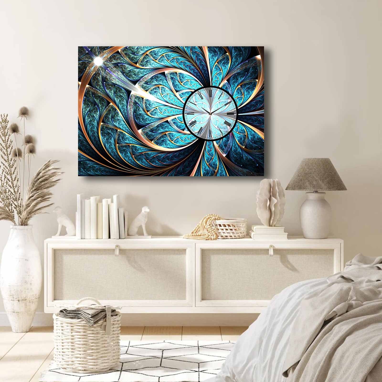 Relógio de Parede em Tela Decorativa Multicolor 70x100 cm | Tela de Camurça 100% | Moldura de Madeira 2,8 cm