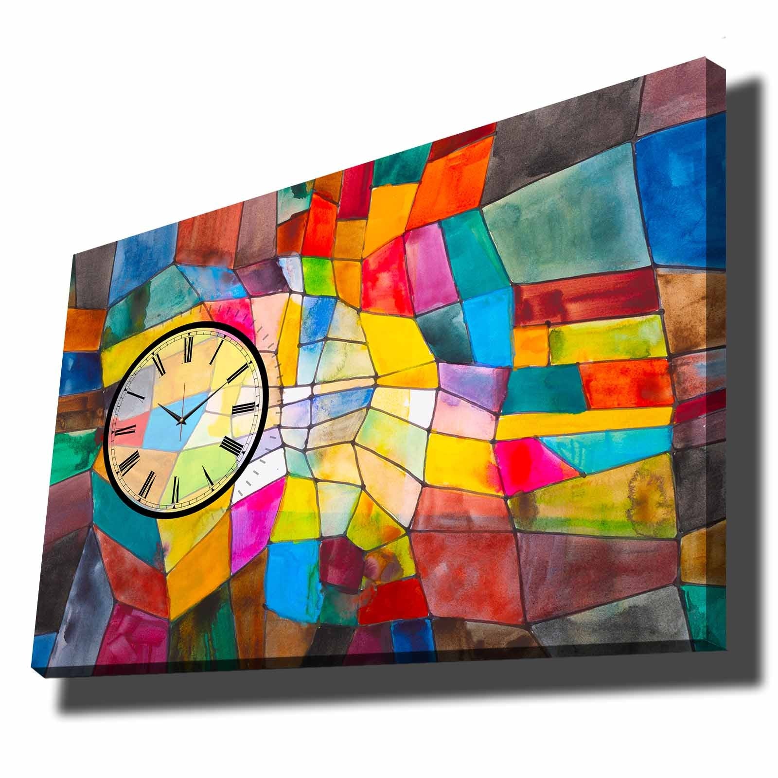 Relógio de Parede Decorativo em Tela Suede 100% 70x100 cm Multicolor com Moldura de Madeira 100% (2,8 cm) – 70100CS-016