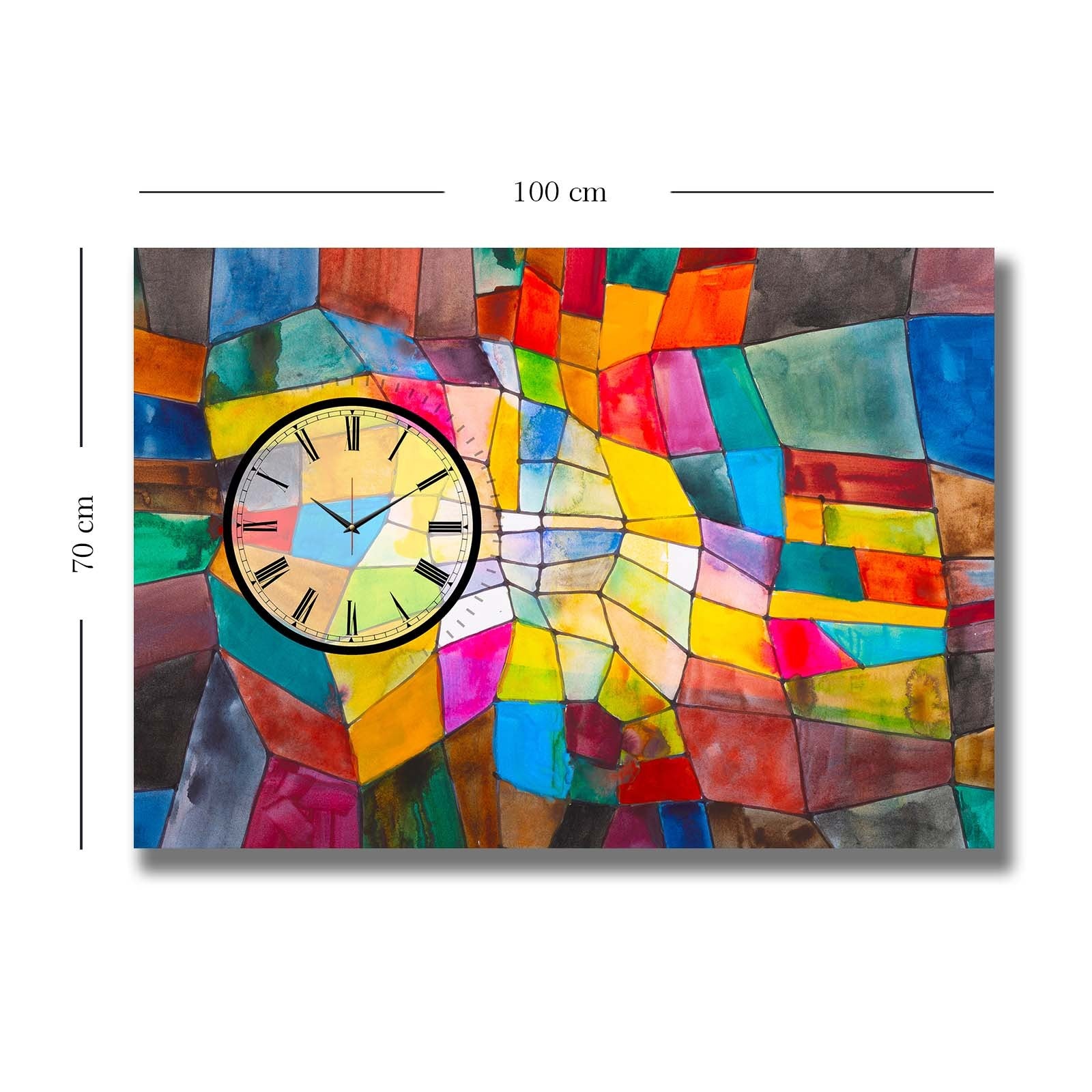 Relógio de Parede Decorativo em Tela Suede 100% 70x100 cm Multicolor com Moldura de Madeira 100% (2,8 cm) – 70100CS-016