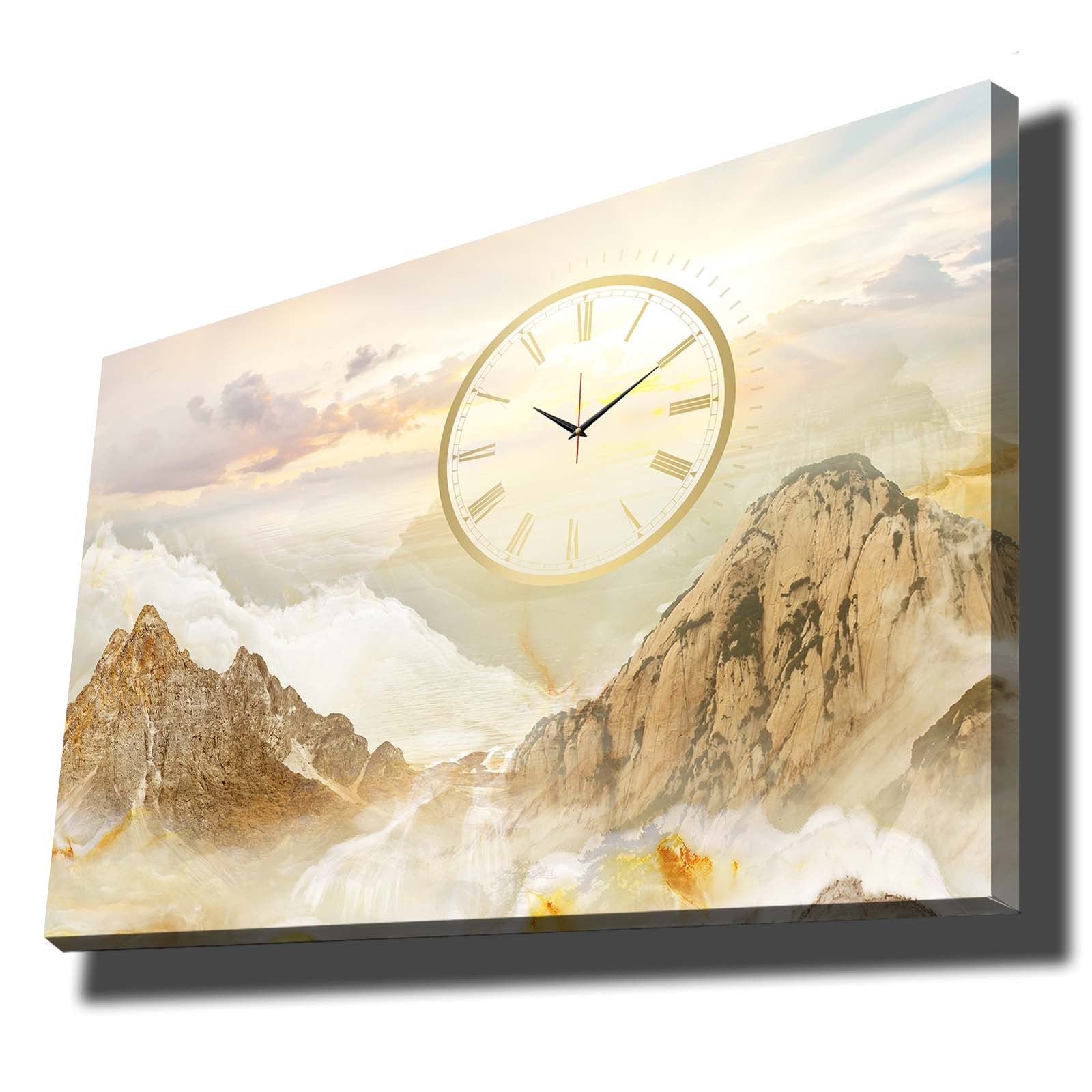 Relógio de Parede Decorativo em Tela Suede Multicolor 70x100 cm com Moldura de Madeira 2,8 cm