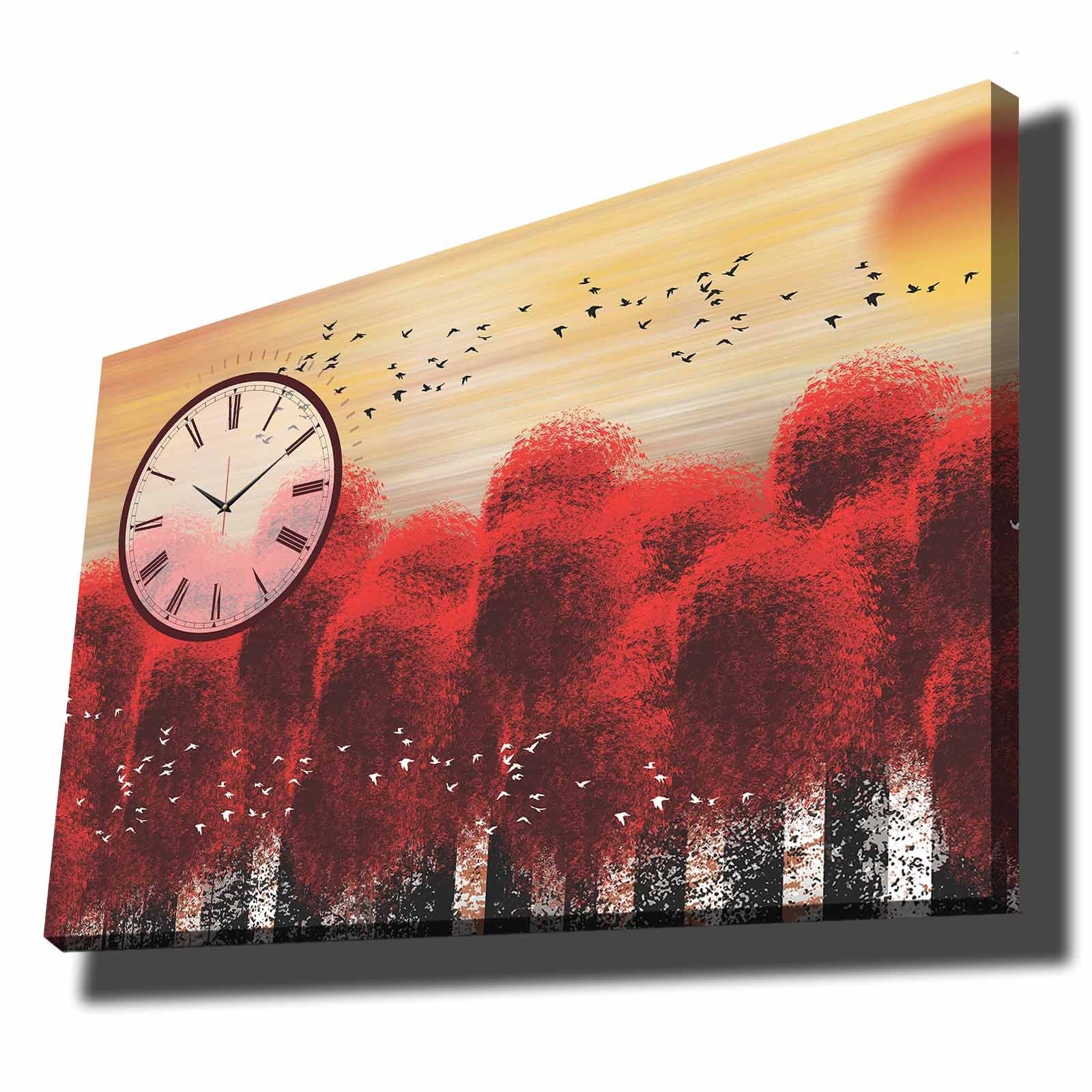 Relógio de Parede em Tela Suede Multicolor 70x100 cm com Moldura de Madeira 2,8 cm – 70100CS-019
