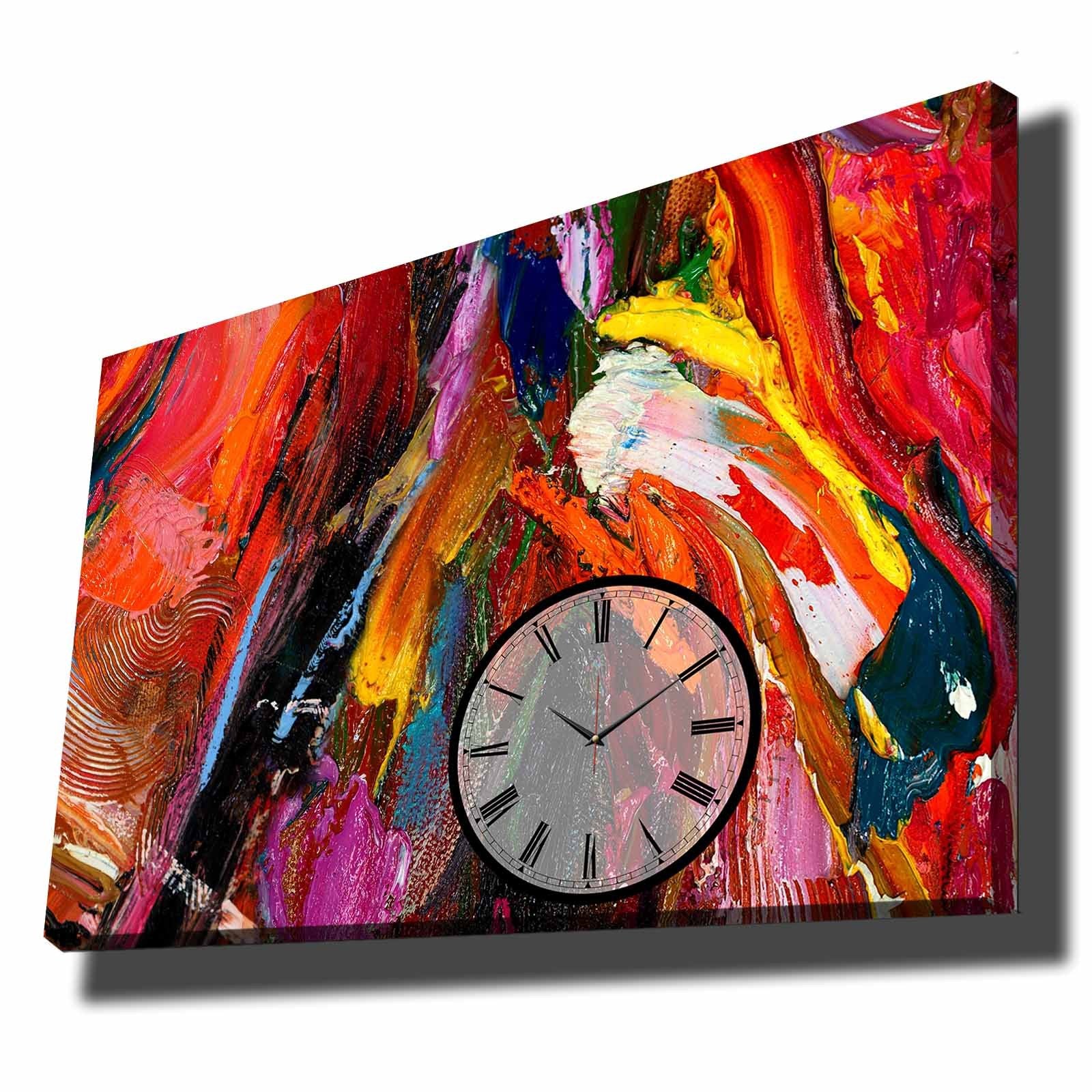 Relógio de Parede em Tela Suede 100% 70x100 cm, Multicolor, Moldura de Madeira (2,8 cm) – 70100CS-021