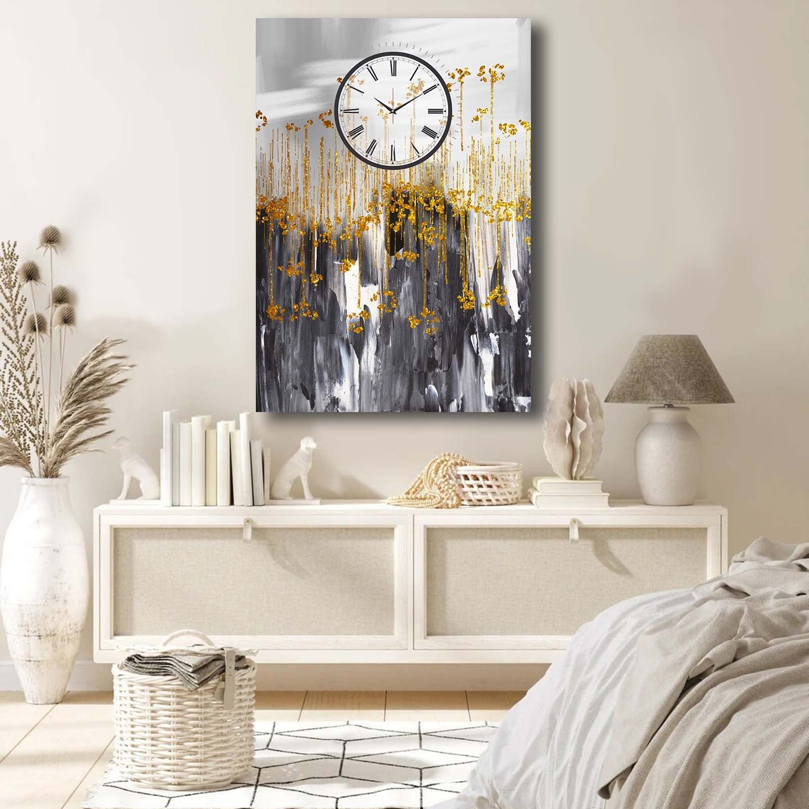 Relógio de Parede em Tela Decorativa 70x100 cm Multicolor, Canvas de Camurça 100%, Moldura de Madeira 2,8 cm – 70100CS-022