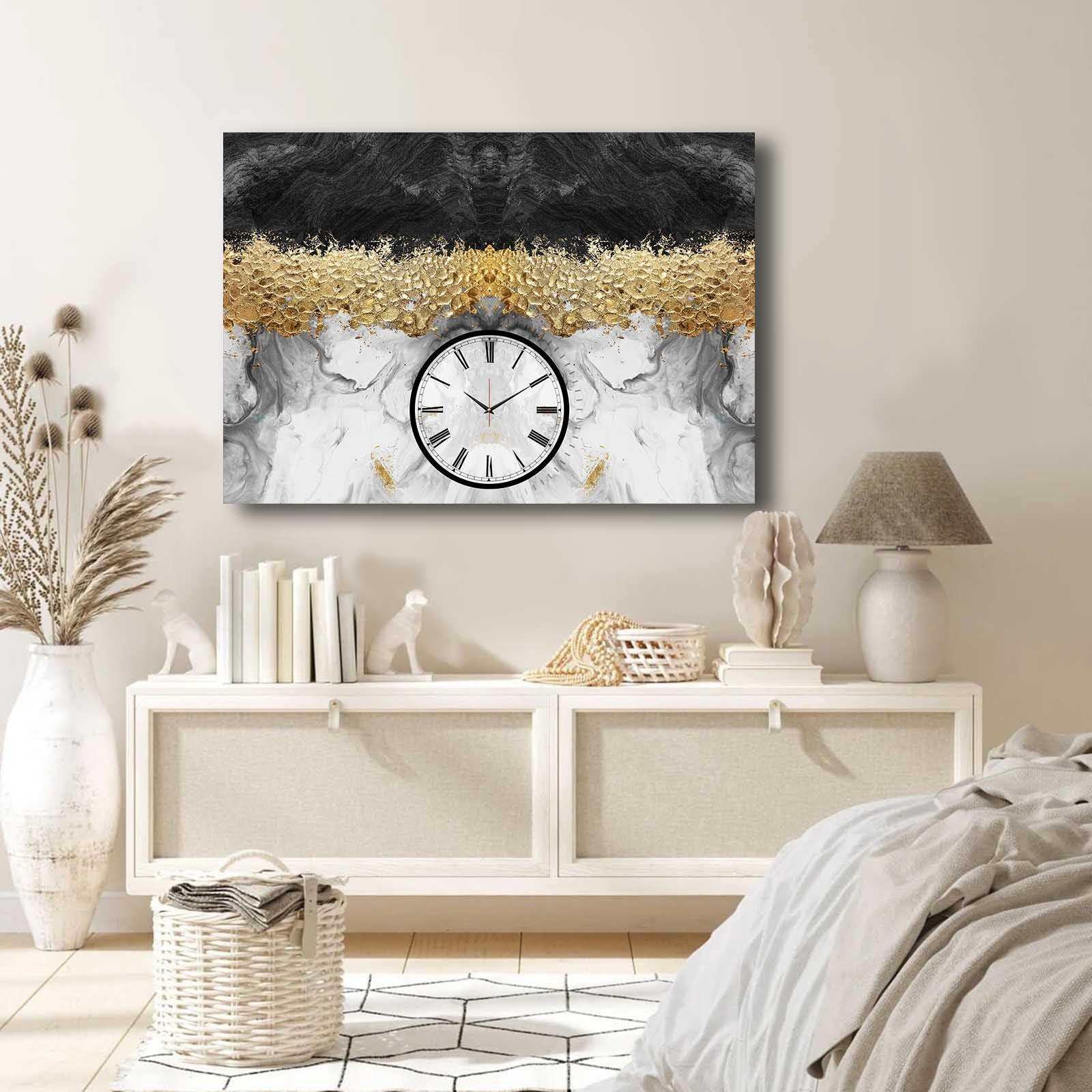 Relógio de Parede Decorativo em Tela Suede 70x100 Multicolor com Moldura de Madeira 2,8 cm