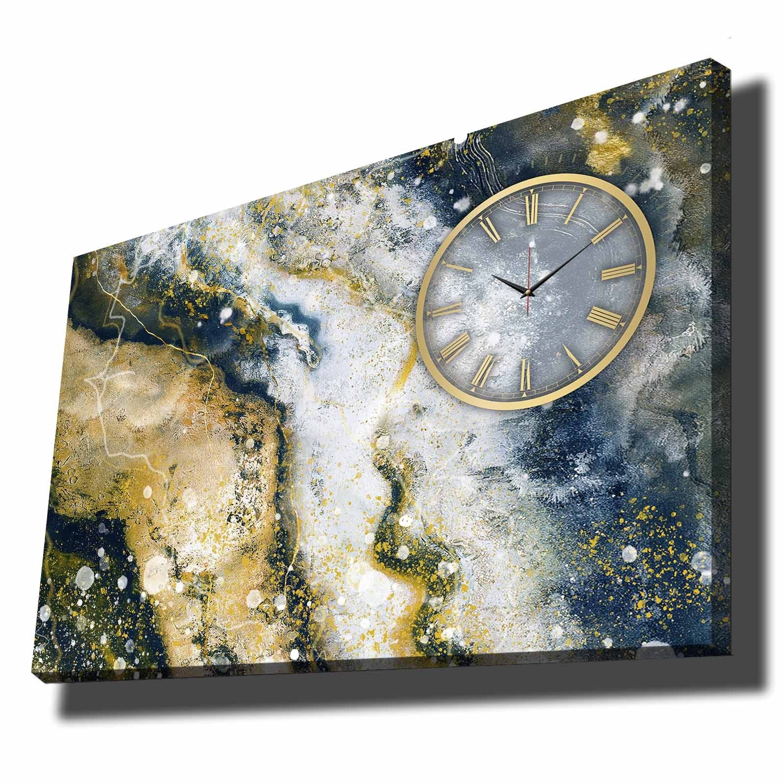 Relógio de Parede em Tela Decorativa Multicolor 70x100 cm, Suede 100%, Moldura de Madeira 2,8 cm