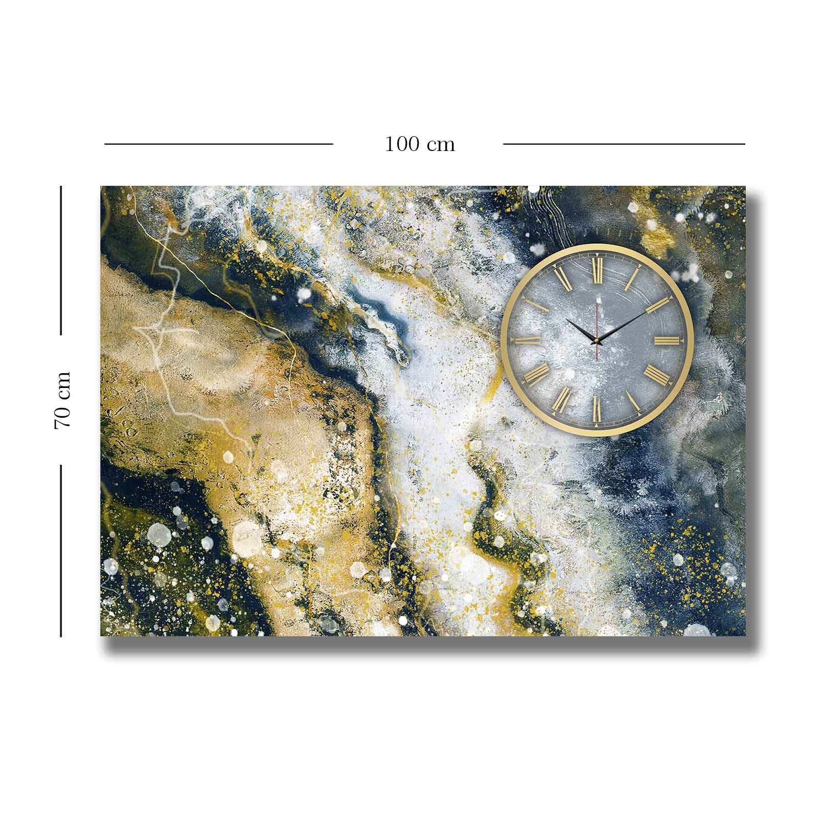 Relógio de Parede em Tela Decorativa Multicolor 70x100 cm, Suede 100%, Moldura de Madeira 2,8 cm