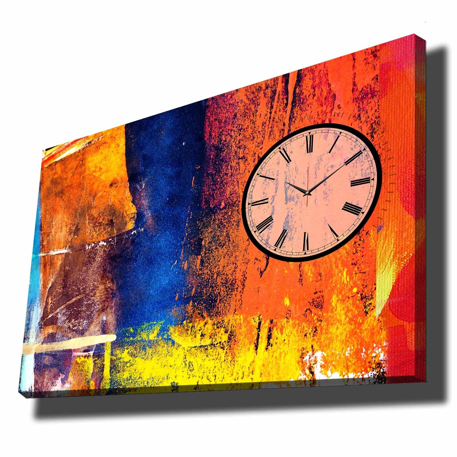 Relógio de Parede Decorativo em Tela Suede 100% 70x100 cm com Moldura de Madeira 2,8 cm – Multicolor (70100CS-027)