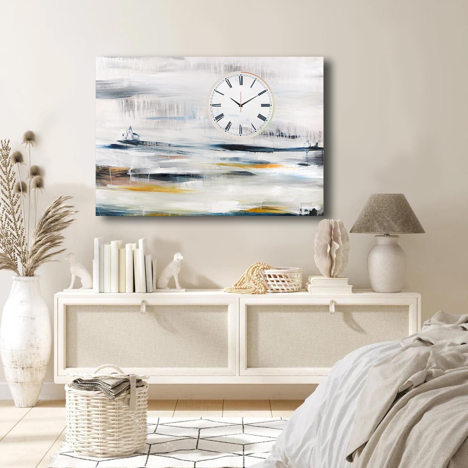 Relógio de Parede em Tela Decorativa Multicolor 70x100 cm – Tela de Camurça 100% e Moldura de Madeira (2,8 cm) | 70100CS-032