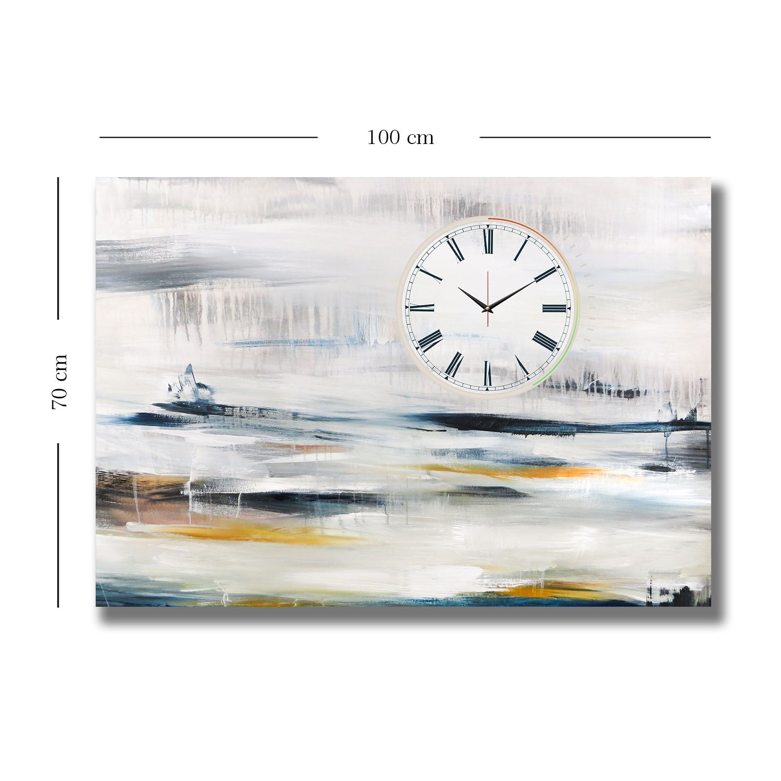 Relógio de Parede em Tela Decorativa Multicolor 70x100 cm – Tela de Camurça 100% e Moldura de Madeira (2,8 cm) | 70100CS-032