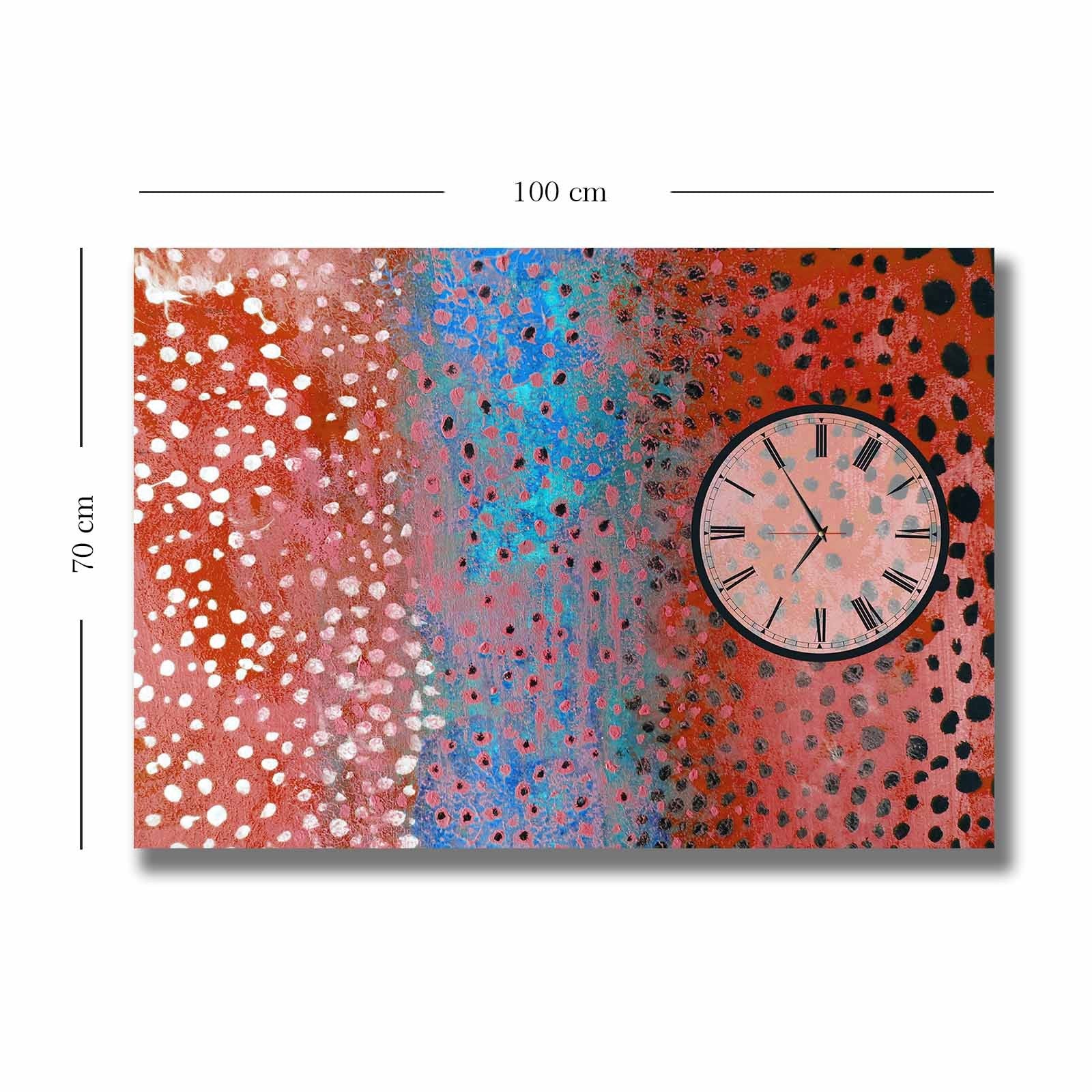 Relógio de Parede em Tela Decorativa 70x100 cm Multicolor – Canvas Suede 100% com Moldura de Madeira 2,8 cm