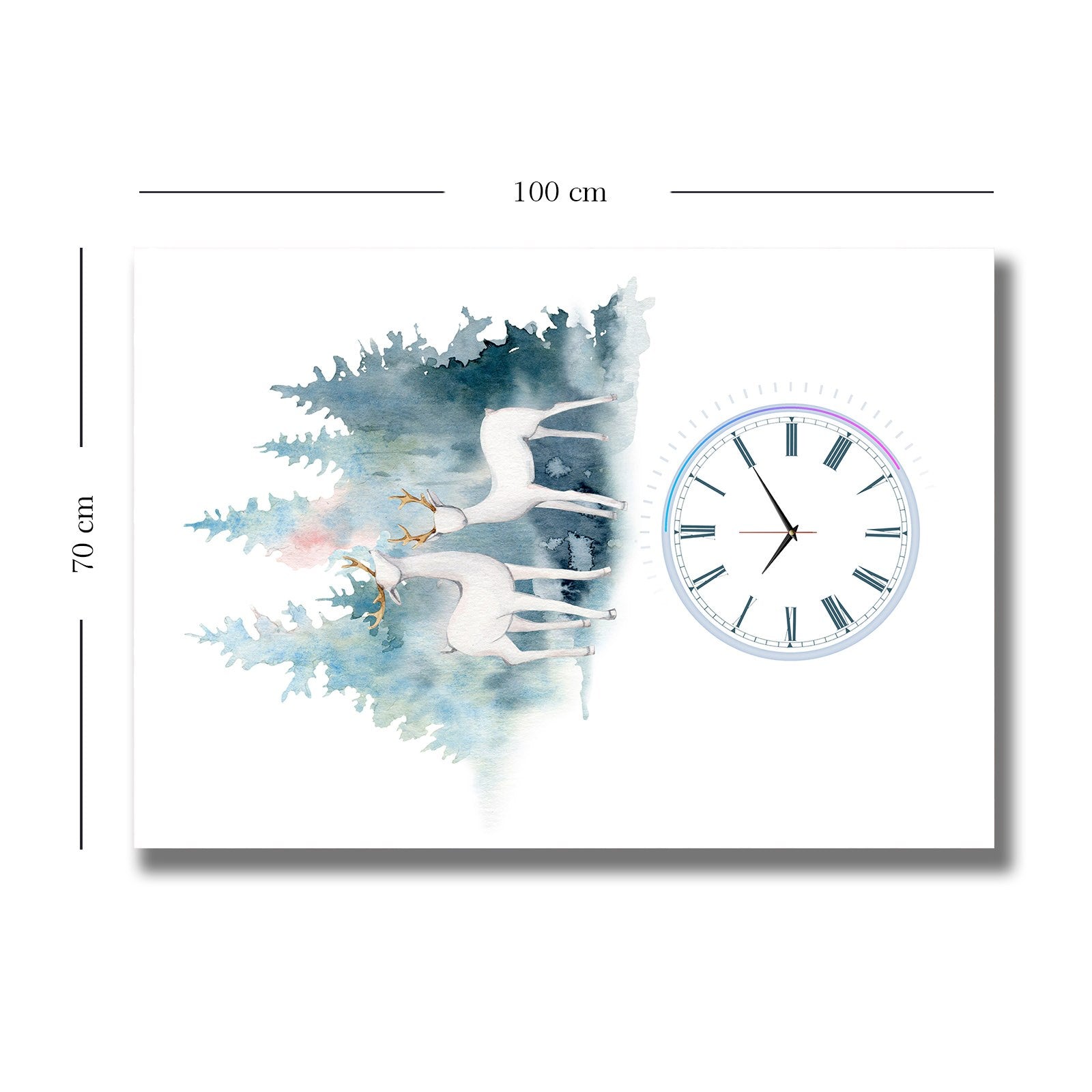 Relógio de Parede em Tela Decorativa Multicolor 70x100 cm, Camurça 100% e Moldura de Madeira 2,8 cm – 70100CS-034
