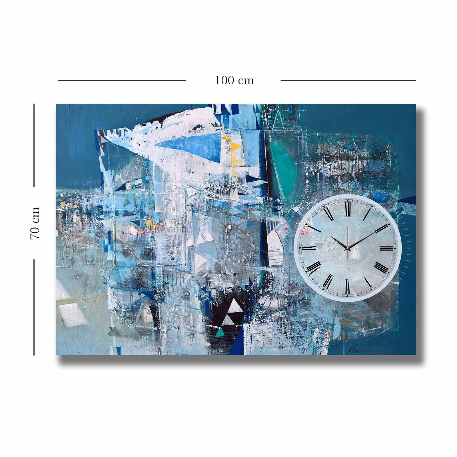 Relógio de Parede em Tela Multicolor 70x100 cm - Camurça 100% e Moldura de Madeira 2,8 cm (70100CS-036)