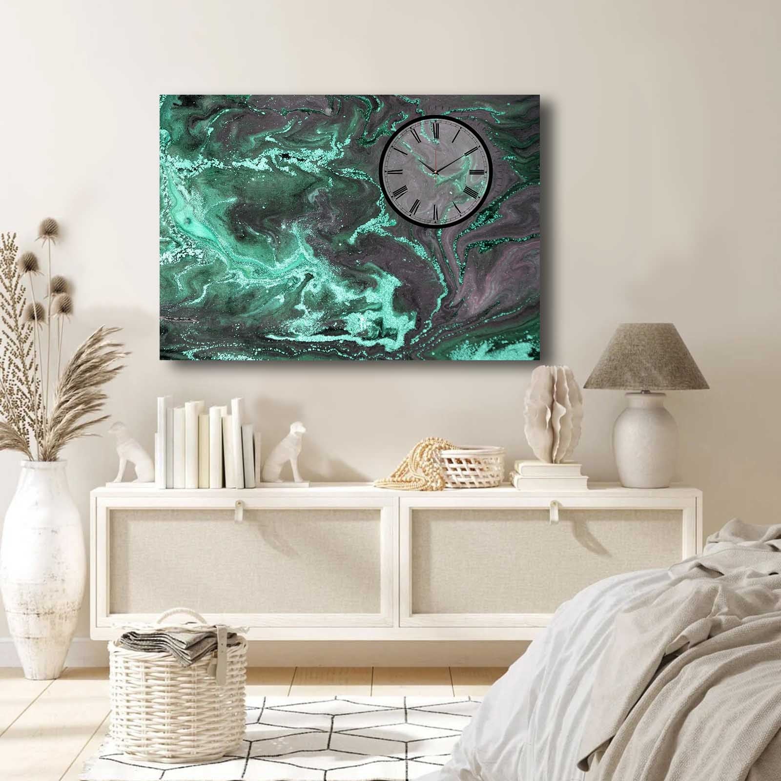 Relógio de Parede em Tela 70x100 cm Multicolor — Camurça 100% e Moldura de Madeira 2,8 cm