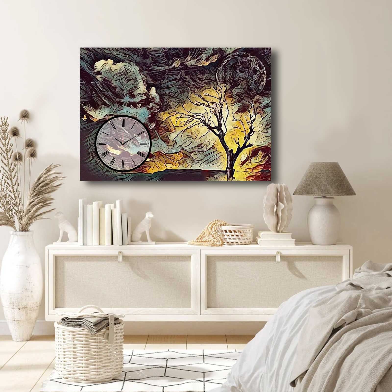Relógio de Parede em Tela Decorativa Multicolor 70x100 cm — Suede 100% com Moldura de Madeira (2,8 cm)